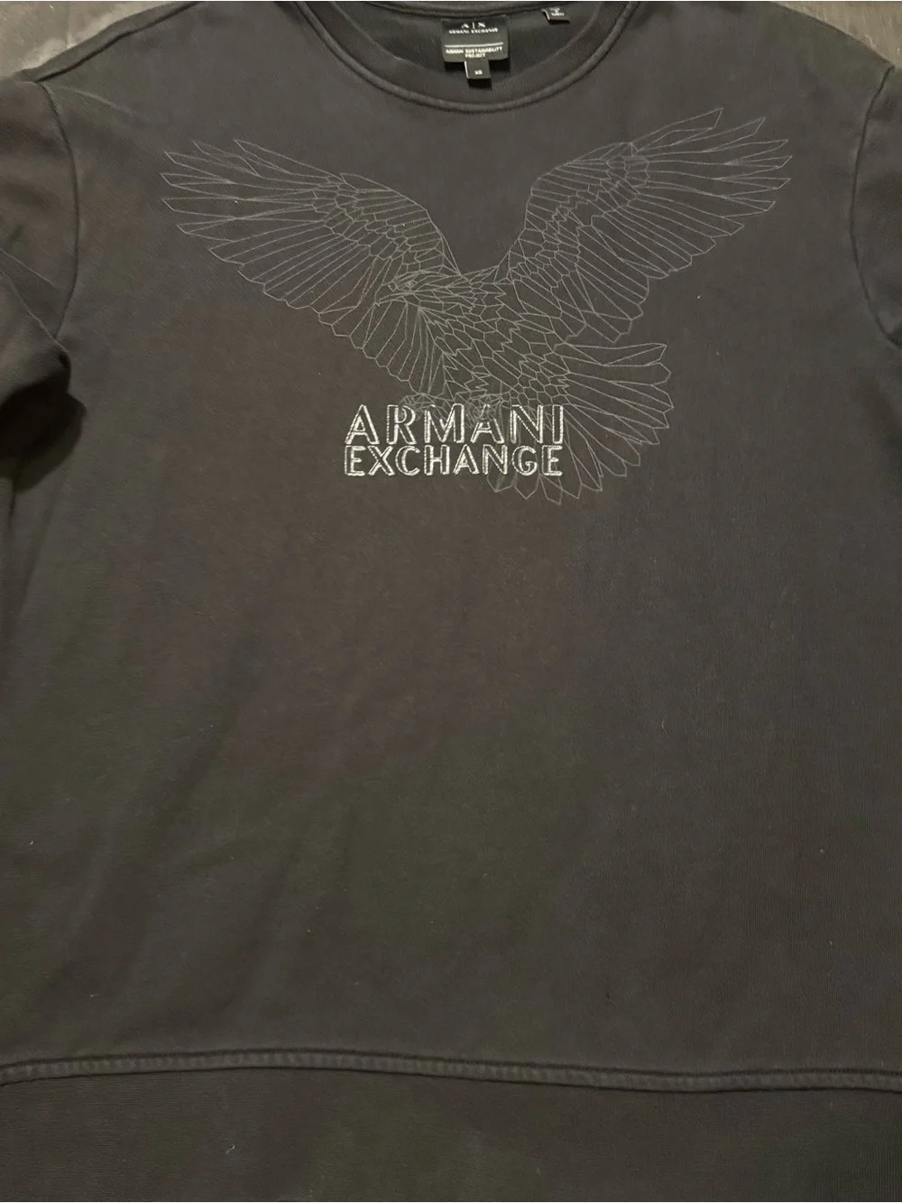 Armani Exchange Men's Charcoal Black Crewneck with Eagle Embroidery